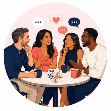 Adult Filipinas and international members sharing respectful conversation