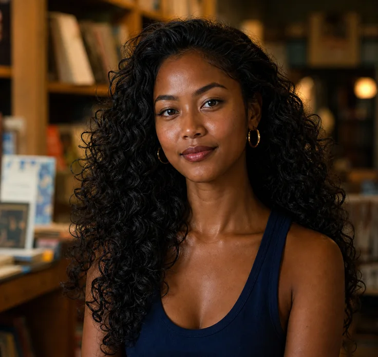 Bianca, an adult Filipina community member with long natural curls