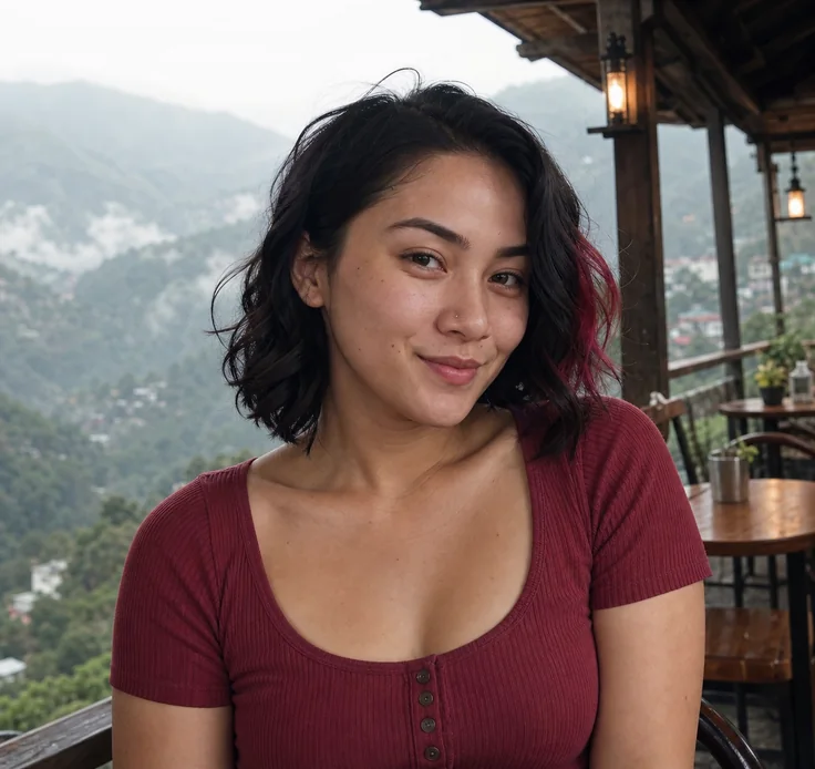 Sofia, an adult Filipina community member with short wavy hair