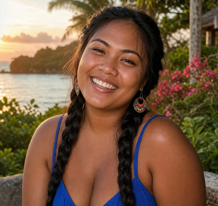 Gabriela, a curvy adult Filipina community member with two long braids