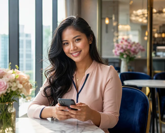 Adult Filipina using PinayPromise confidently