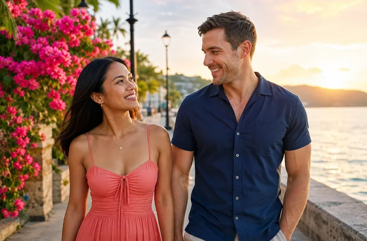 Adult Filipina and American man building trust naturally